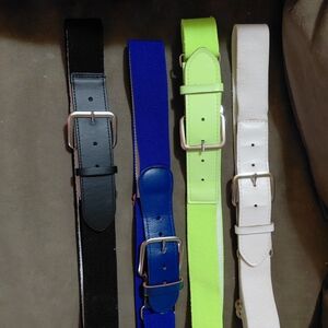 Set of Four Stylish Belts in Black, Blue, Neon Green, and White